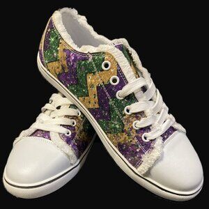 Mardi Gras Chevron Striped Lace-Up Canvas Shoes